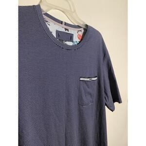 Ted Baker Shirt Mens Sz Large Blue Striped Crew Neck Short Sleeve London Preppy